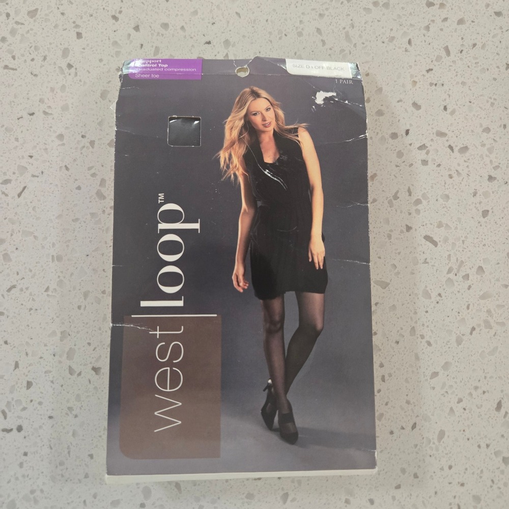 West Loop Pantyhose Womens D Support Control Top Off Black Sheer Toe Tights